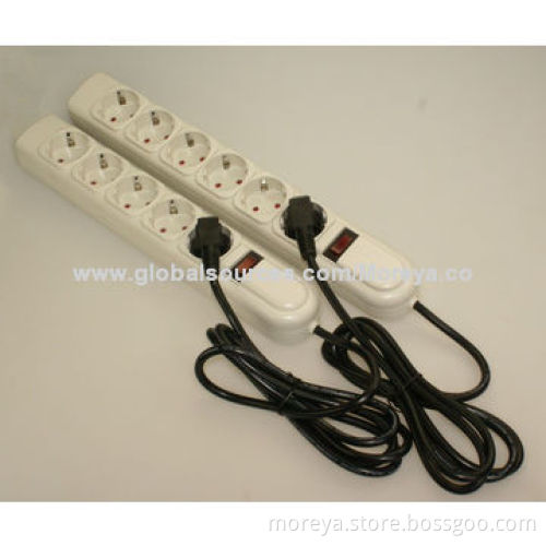 Power Strip of European Standard, with 6 Socket Outlets, Extension Cord, Overload Protection